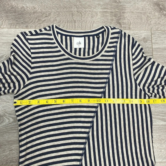 NWOT Cabi #3228 Ernest Knit Long Sleeve Tee Tunic Top Navy Oatmeal Striped XS - Picture 7 of 16
